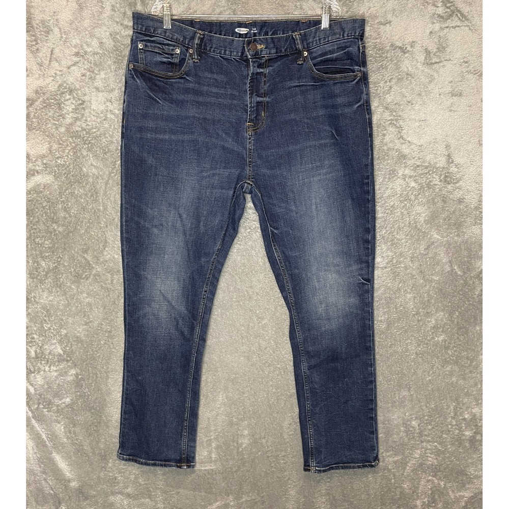 Old Navy Men Flex Cool All Temp Dark Wash Stretch Slim Straight Denim Jean 40x30